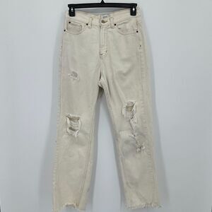 BDG Urban Outfitters Cowboy Jean Mens 29 Cream Ripped Distressed Straight Leg‎